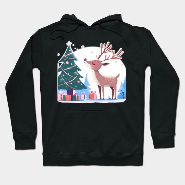 Light Reindeer Enjoying Their Christmas Tree Hoodie by Star Fragment Designs